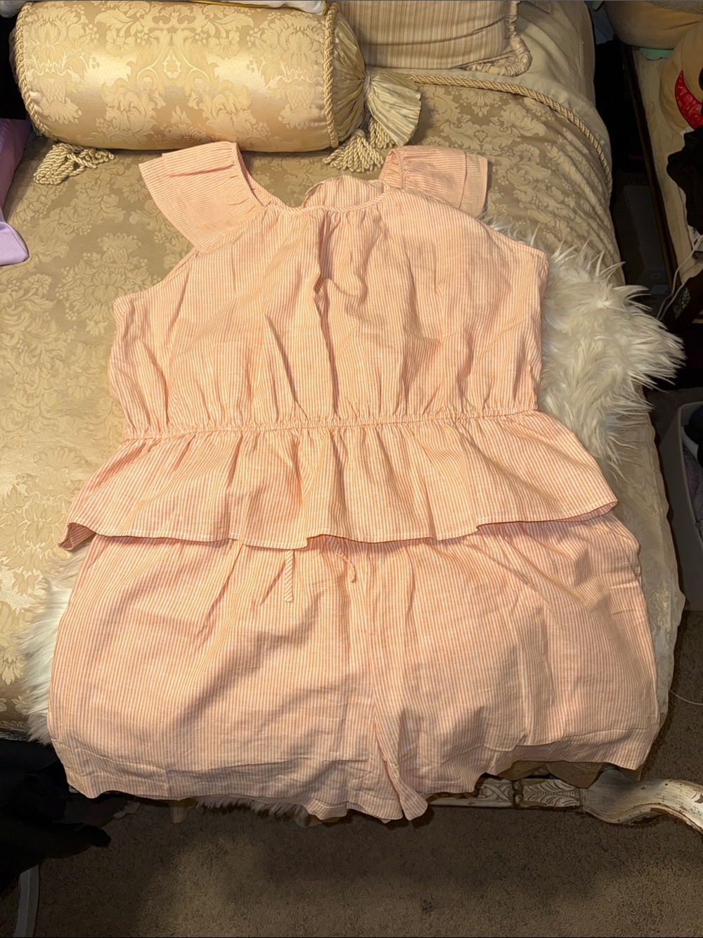 Time and Tru BNWOT Linen Peach Stripe Peplum 2 piece set Size 22
